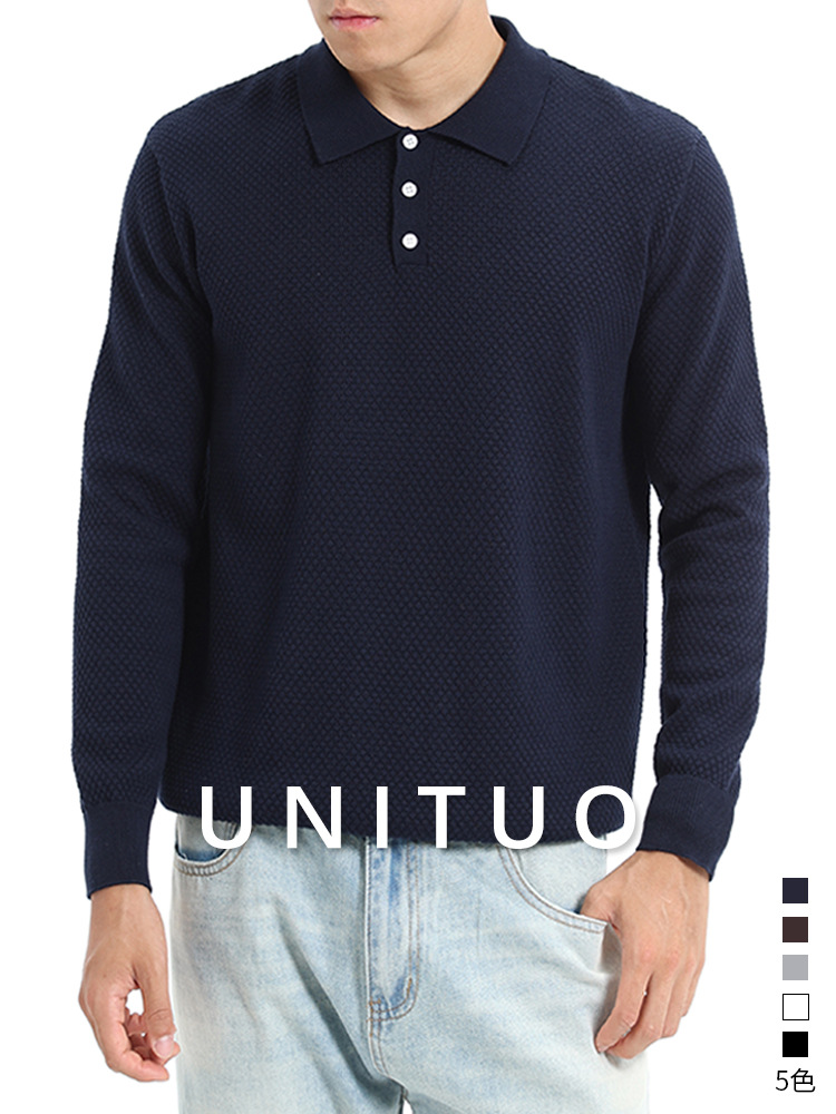 Otoño y invierno ropa de hombre nueva solapa algodón piña suéter para hombre base casual polo jersey suéter para hombre