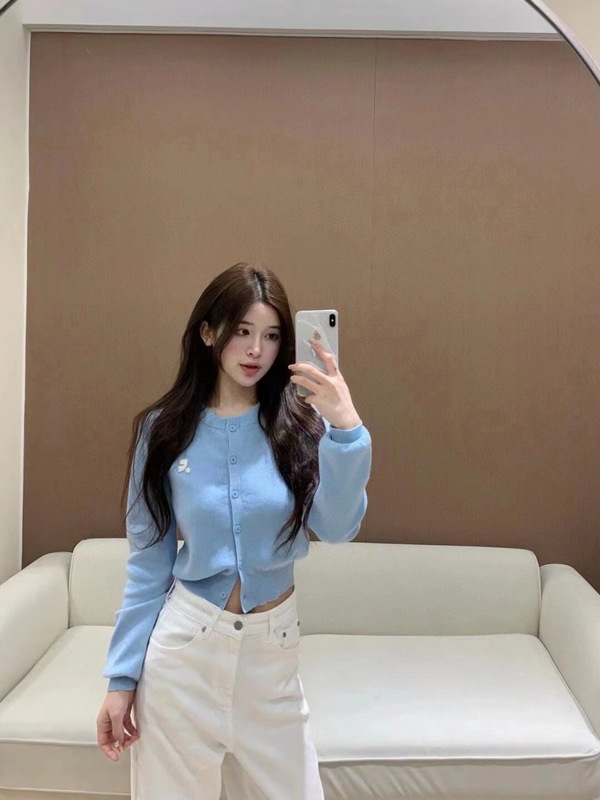 restandrecreation韩国潮牌针织衫短款修身RR刺绣开衫长袖毛衣女|undefined