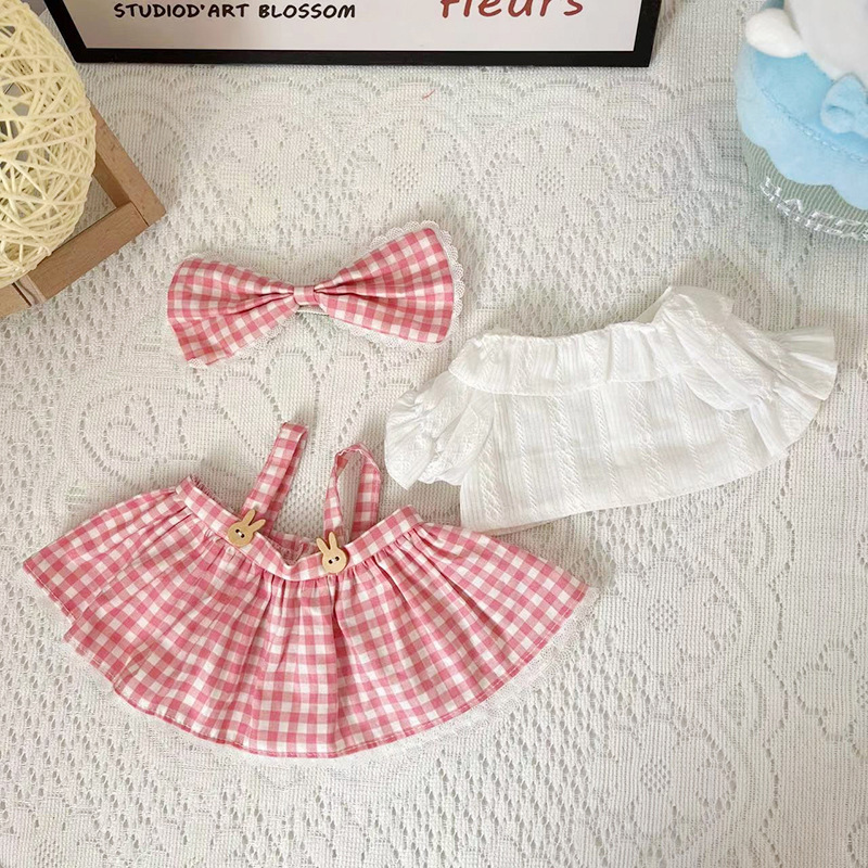 나무 버튼 핑크 체크 무늬 스커트