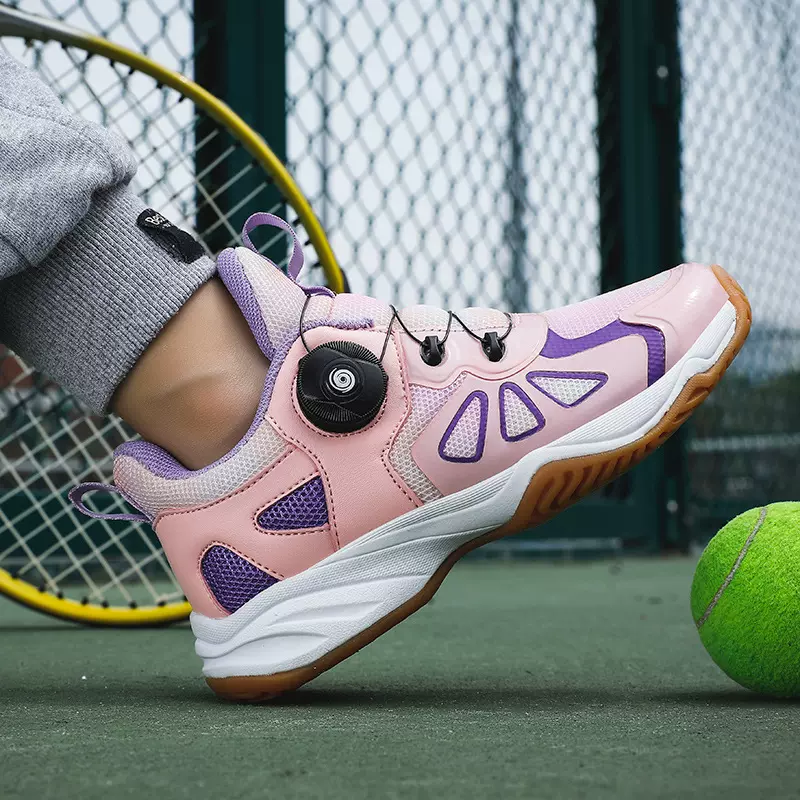 日本旋转纽扣儿童专业网球鞋女童防滑耐磨童鞋网面男童运动鞋减震