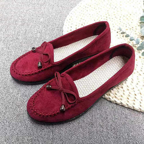 Old Beijing Cotton Shoes Spring and Autumn Flat Comfort Bowknot Cotton Shoes Women's Single Shoes Dou Dou Shoes Soft Sole One-Piece Shoes for Women