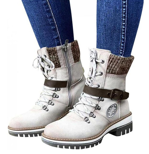 Winter Plus Size Women's Thick-Soled Snow Boots with Hook and Loop Fastening, Heavy Metal College Style