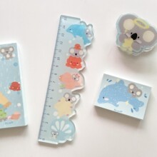 可爱海洋小动物异形亚克力直尺高颜值套尺小学生三角板尺子测量