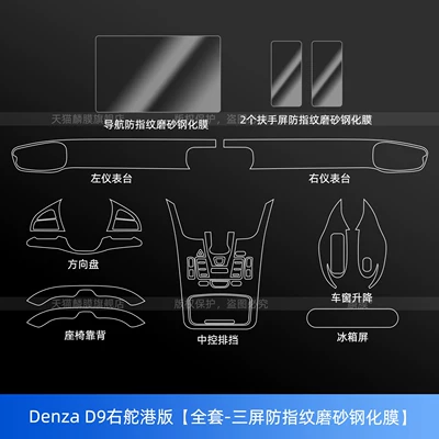 Car interior film Center Console Protective Film Screen - denza-d9-right-hand-drive-hong-kong-version-full-set-three-screens-are-anti-fingerprint-frosted-tempered-film