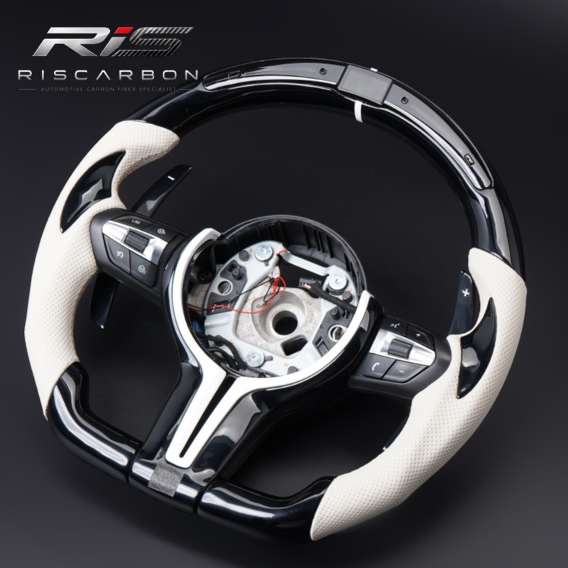 Suitable for Bmw Painted White Perforated Leather Belt Led Flat-Bottomed Steering Wheel F30F10F11F15F16F20F25