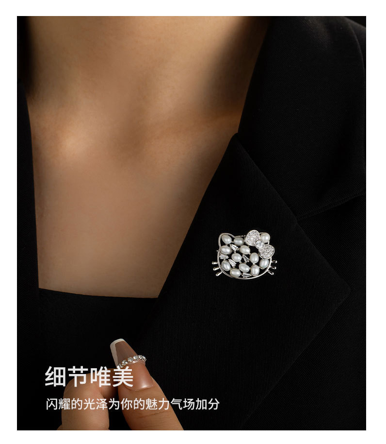 新款韩版迷你可爱猫咪胸针天然淡水珍珠动物胸花小众高