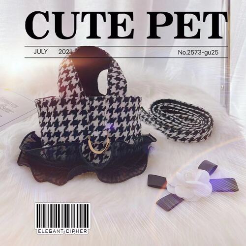 Pet dog and cat clothes small fragrant houndstooth traction clothing Teddy Bichon outdoor vest style dog walking leash
