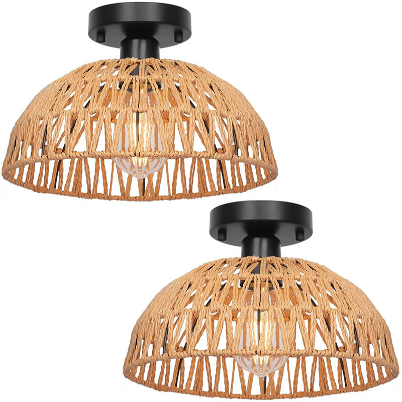 Bohemian Cross-border Hemp Rope Hand-woven Ceiling Lamp Retro Pastoral Country Creative Study Restaurant Lampshade