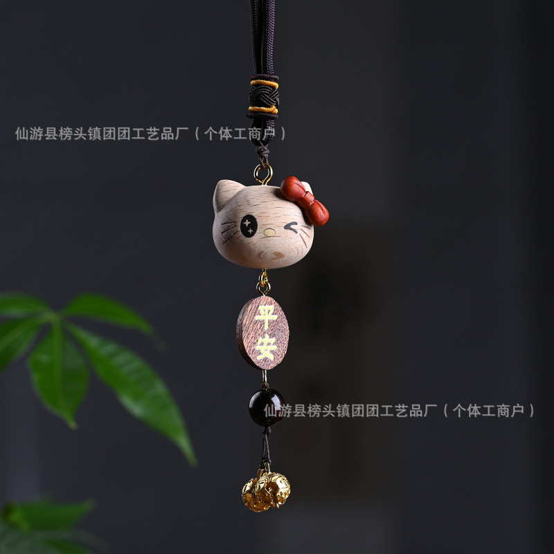 メーカー卸売ブナ材猫キーホルダー招き猫バッグペンダント漫画ハンドルアクセサリーアクセサリーペンダント|undefined
