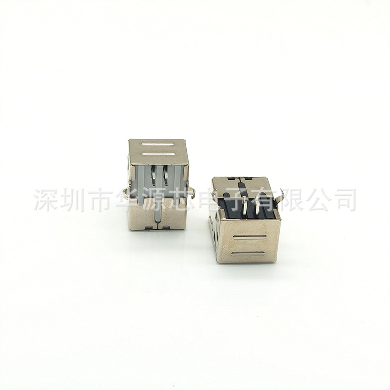 USB-B female square interface socket female base 90 degree bent D-type interface in-line iron square USB