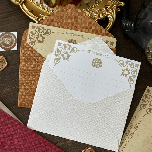 Linen Letter Paper Set Retro Style Letter Chinese Style Cowhide Special Paper Invitation Postcard Flame Paint Envelope