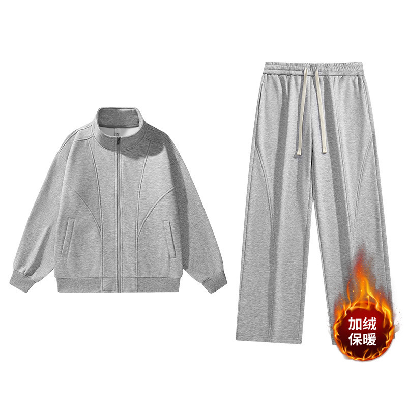 Nasa American Deconstructed Heavy Cardigan Sweatshirt Suit Autumn and Winter Fleece-Lined Thickeneded Warm Casual Two-Piece Men's Sweatpants