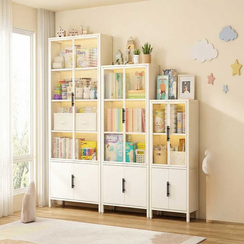 Gabinete de acero armario de almacenamiento a prueba de polvo casero armario de almacenamiento de libros para juguetes para niños estante de estantería multicapa