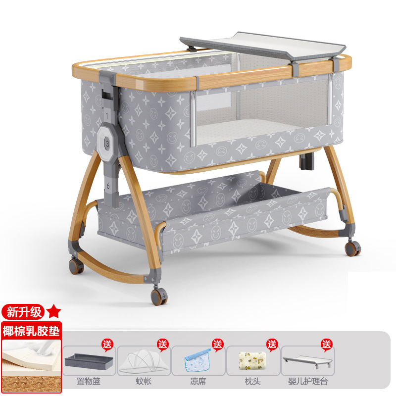 Cuna de bebé recién nacido cama costura Cama grande Baby Shaker BB cama de los niños cuna cama multifuncional móvil plegable image 28
