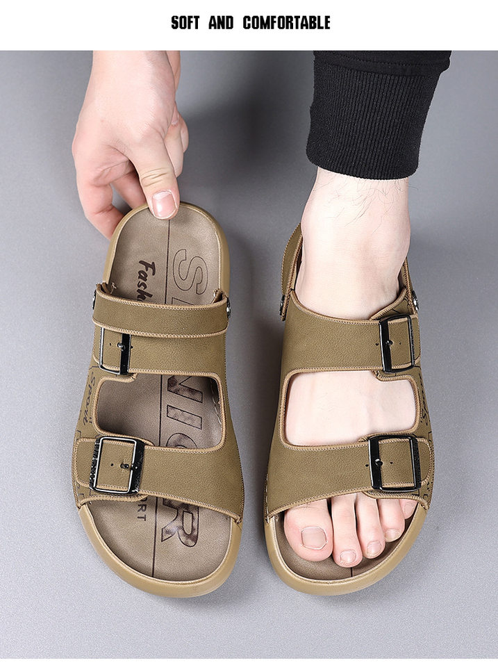 Dép sandal nam quai ngang hở mũi đế mềm, kiểu lười hai cách mang, thoáng khí chống trượt — 6666 màu kaki, 6666 màu vàng, 6666 màu xám chi tiết 12