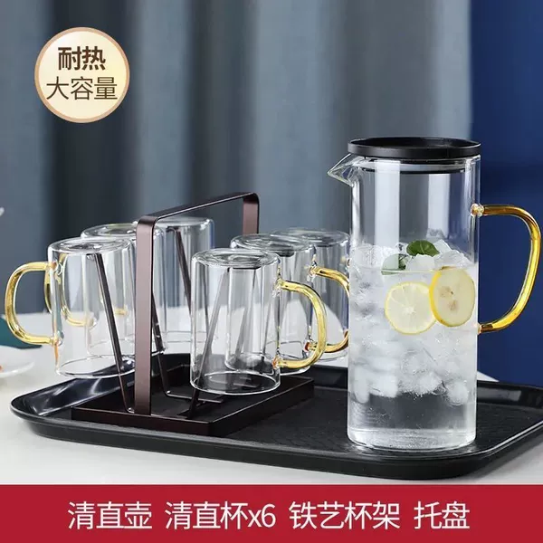 Clear straight pot + six cups + cup holder + tray