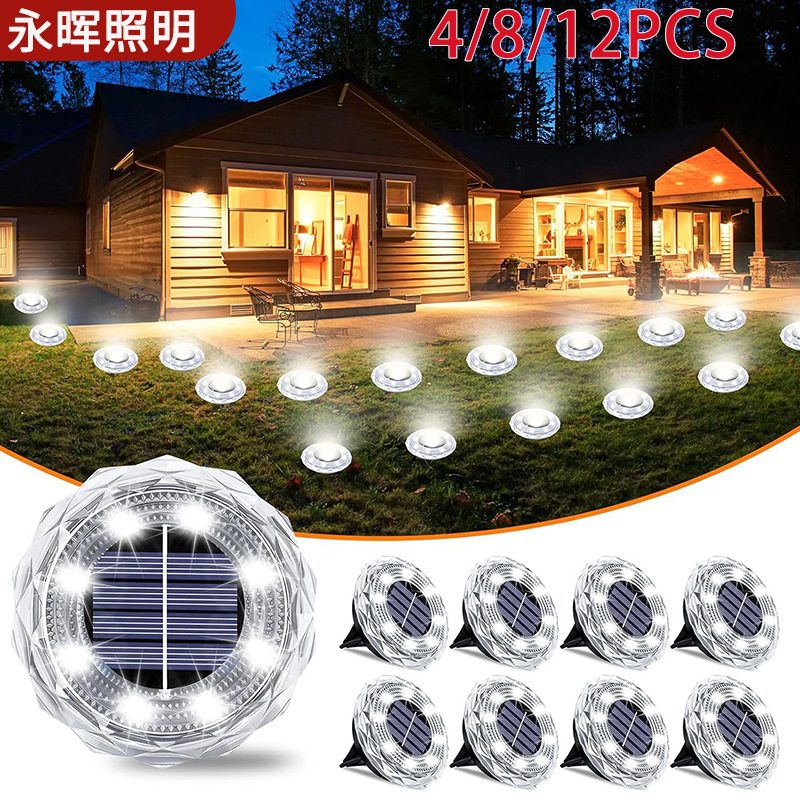 Cross-Border Solar Underground Lights Outdoor Waterproof Garden Courtyard Crystal Diamond Ground Lights Led Decorative Lawn Lights