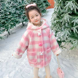 女童秋冬季加绒加厚毛呢大衣2024新款儿童冬款洋气时髦小公主外套