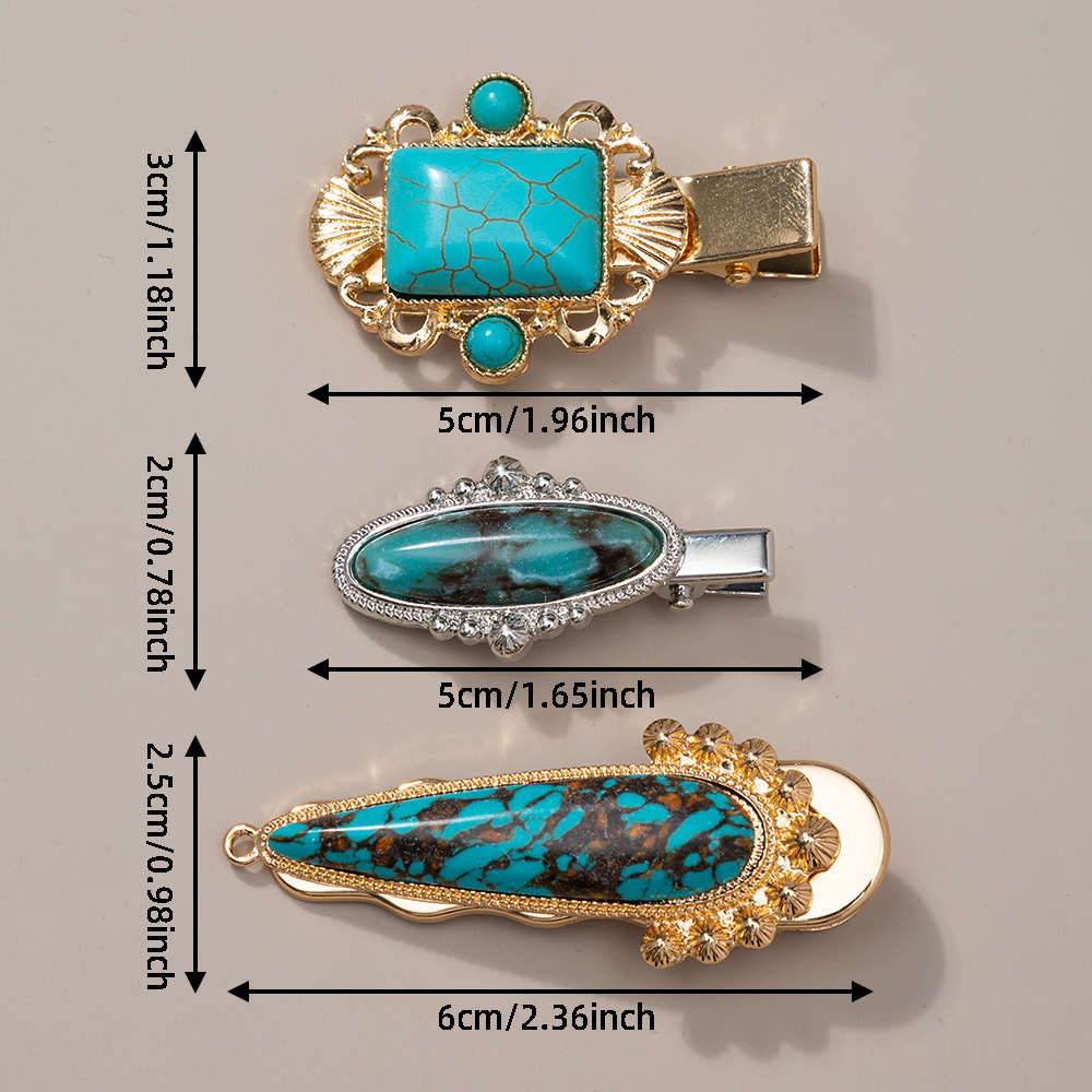 18g Weight Hair Clip Hair Accessories Type December Birthstone Turquoise Inlay Material 1 Set Quantity Outdoor, Street, Shopping Occasion Alloy Material Oval, Heart Shape Pattern Women's Gender Plating, Inlay Design Retro Style Women's Retro Oval Heart Shape Alloy Plating Inlay Turquoise Hair Clip 10