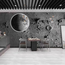 网红月球背景墙清吧3D太空月球地表凹凸工业背景灯饰酒吧装饰壁纸
