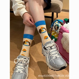 Distinctive Creative Cute Funny Socks Women's Autumn and Winter Mid-Autumn Socks Ins Trendy All-Match Internet Celebrity Contrast Color Girls Japanese Style