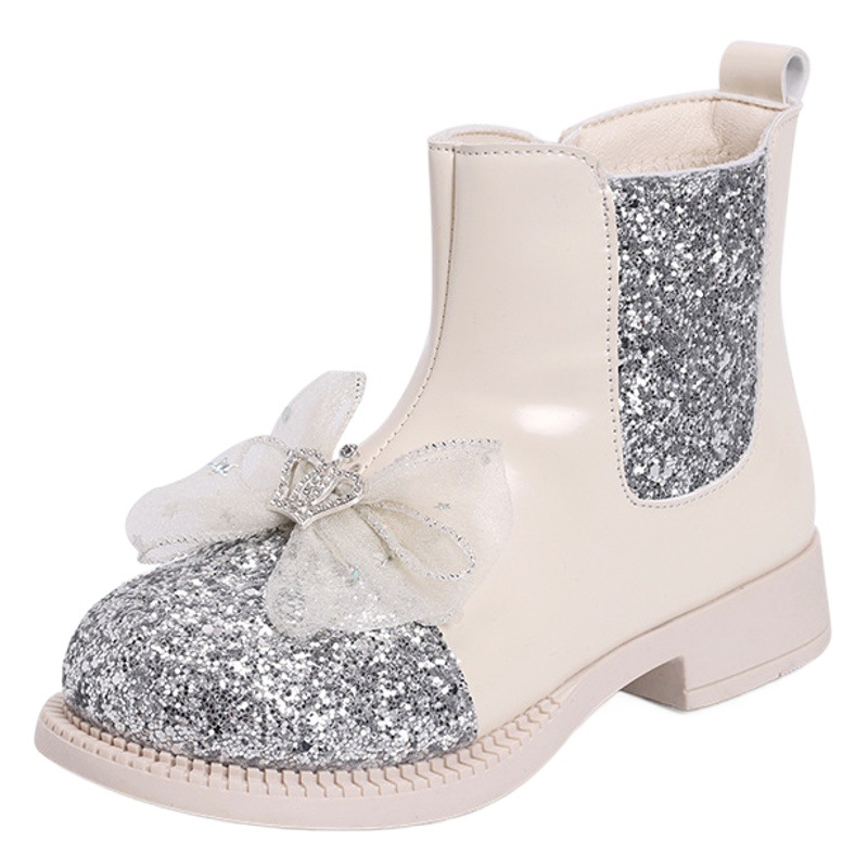 Girls' short boots spring and autumn single boots children's baby boots princess boots soft bottom non-slip two cotton little girl leather boots