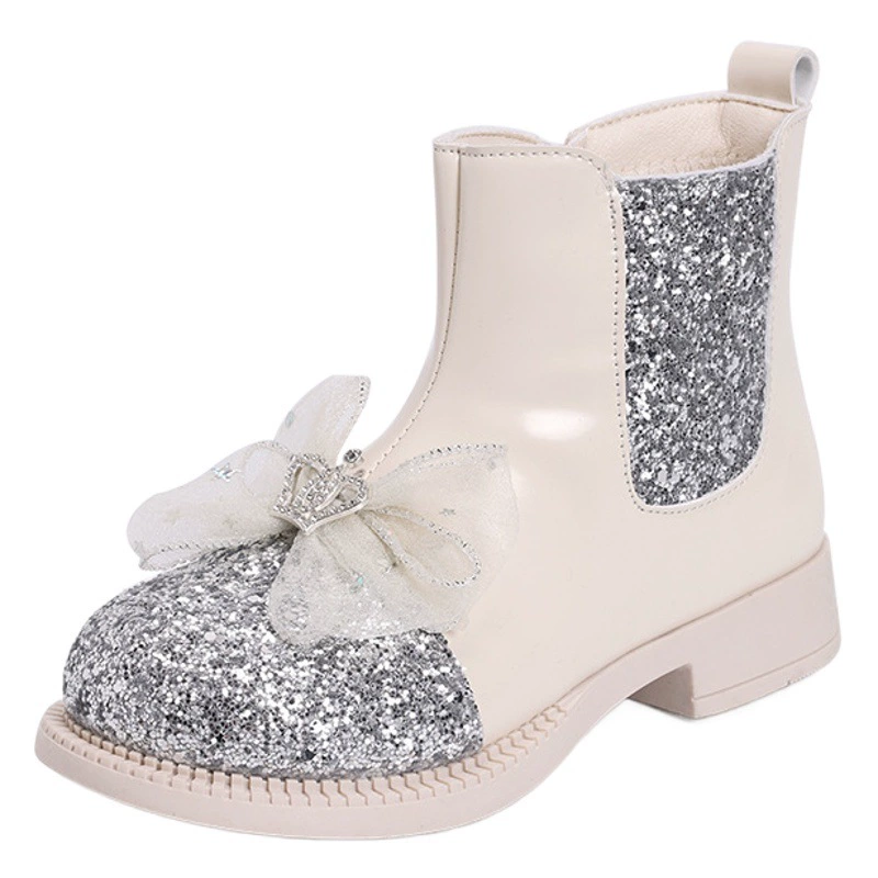 Короткие сапоги для девочек, весенне-осенние одиночные сапоги, детские сапоги, сапоги принцессы, Нескользящие хлопковые кожаные сапоги на мягкой подошве для маленьких девочек