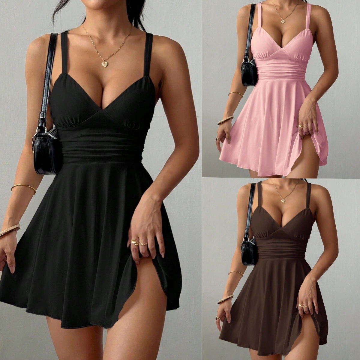 European and American Cross-Border Women's Fashion 2026 Summer Sexy Spaghetti Strap V-Neck Dress Slim Fit Simple Style with a High-End Feel