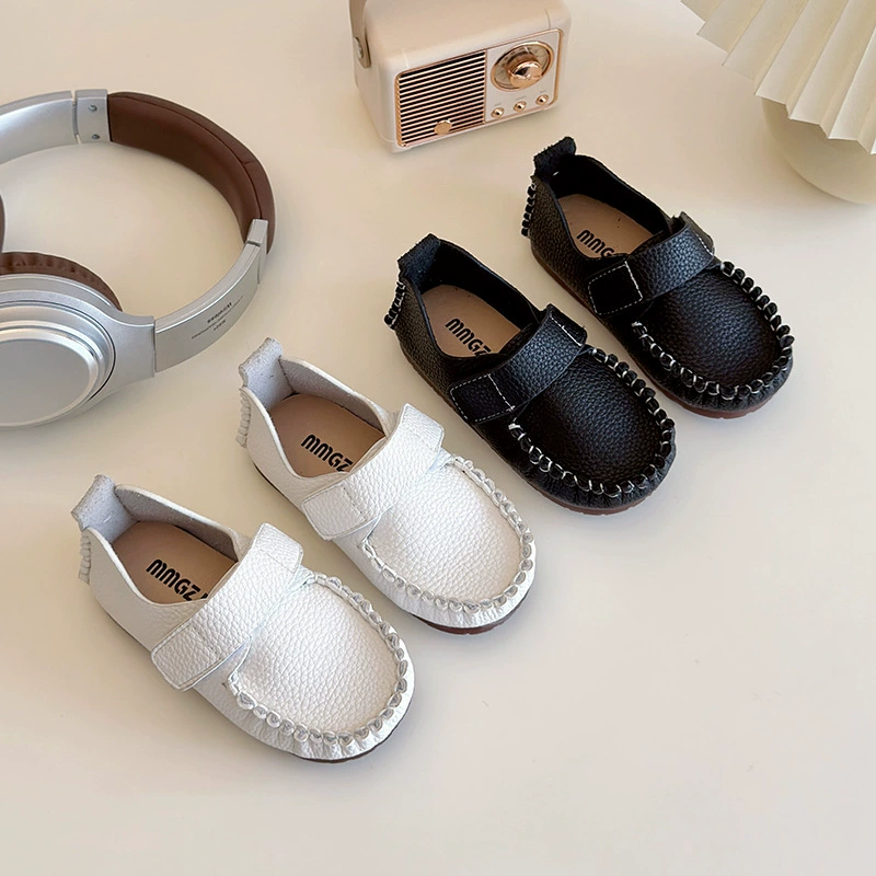 Трансграничные новые детские туфли простые дышащие липучки маленькие кожаные туфли на мягком подошве удобные кожаные туфли для мальчиков маленькие дети среднего возраста