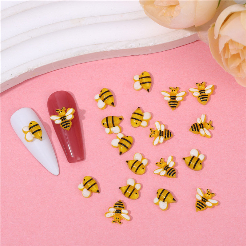 Xiaohongshu Cross-Border Popular DIY Nail Art Accessories Resin Parts Bee Animal Cartoon Nail Charms with Adhesive Backing