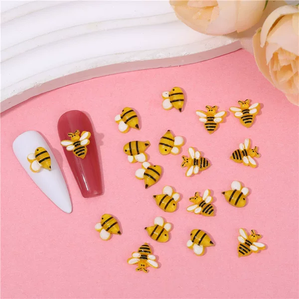 Xiaohongshu Cross-Border Popular DIY Nail Art Accessories Resin Parts Bee Animal Cartoon Nail Charms with Adhesive Backing