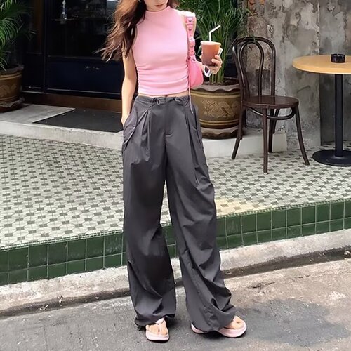 American Retro High Street Workwear Women's Straight Leg Wide Leg Casual Pants 2025 Fashion Trend Instagram Pants