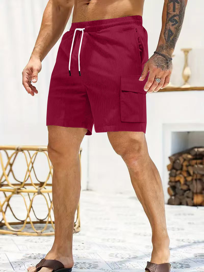 Pantalones cortos de ropa de trabajo para hombres transfronterizos nuevos pana de color sólido en verano pantalones cortos casuales de bolsillo múltiple para hombres simples