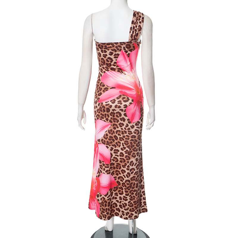 Autumn Leopard Print Hollow Out Cutout out Socialite Sexy Maxi Dress Women Clothing