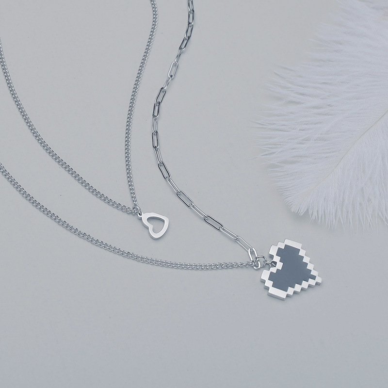 Double Layer Heart Necklace In Titanium Steel For Women Versatile_voghion.com