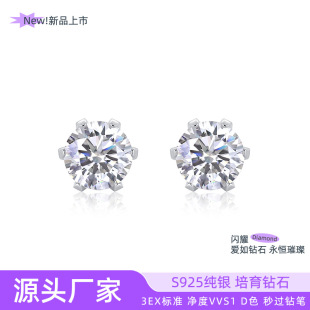 Xiaohongshu D Color S925 Silver Inlaid Moissanite Earrings Moissanite Inlaid Carat Earrings Source Live Broadcast Ear Jewelry Batch