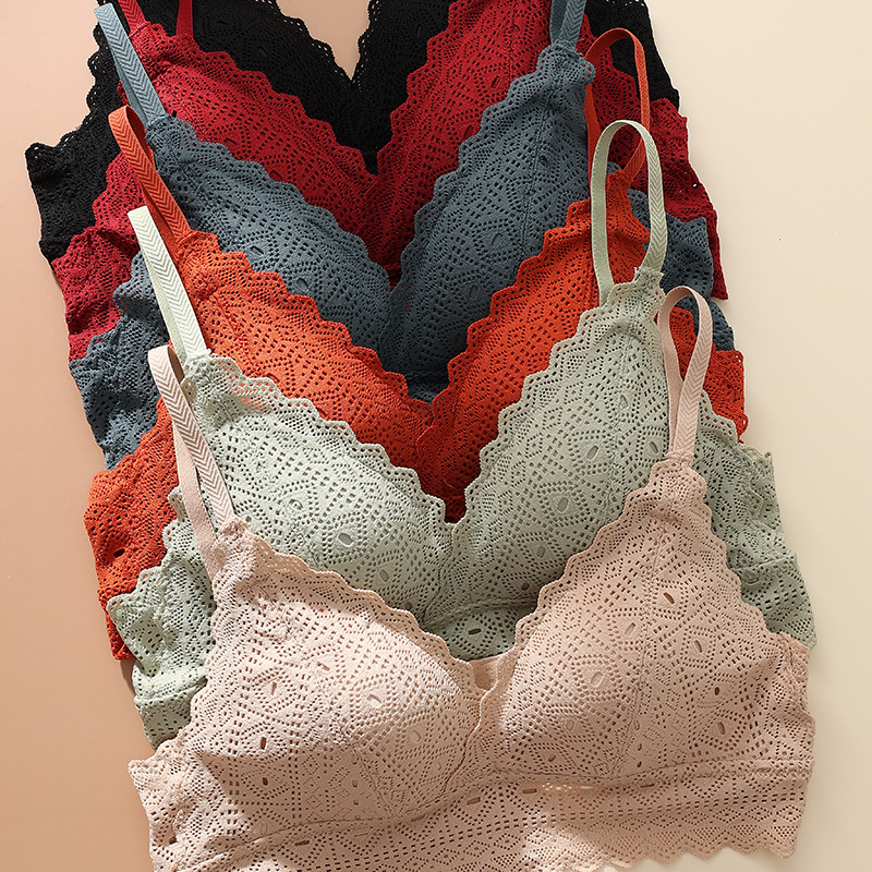 Triángulo francés taza de encaje sexy ropa interior inalámbrica delgada push up pequeño pecho cómodo sujetador transpirable BL082