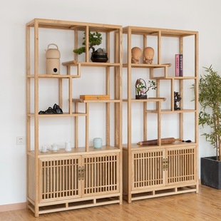 New Chinese Zen Style Hall Cabinet Partition Duobao Pavilion Solid Wood Simple Antique Rack Tea Small Ornaments Storage Display Cabinet
