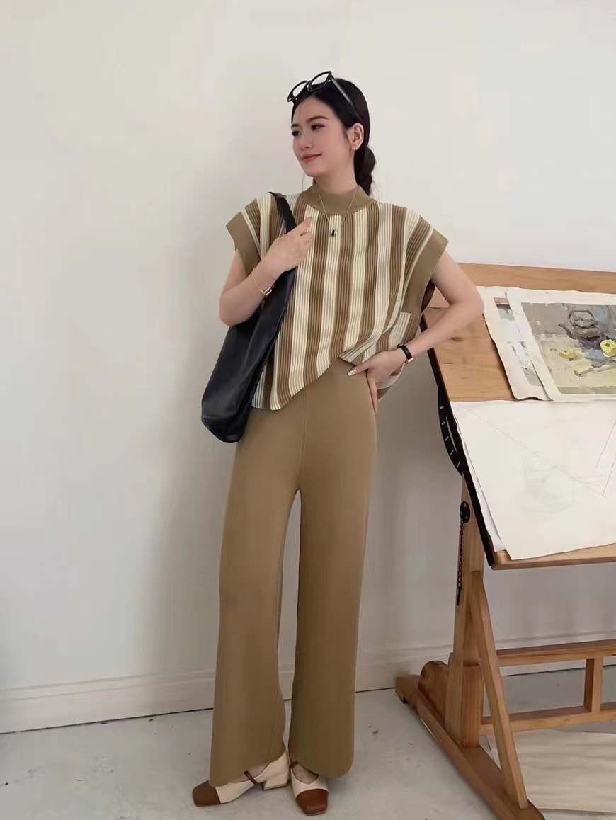 Pant Co-ord Set Sets Type Daily Women's Casual Elegant Stripe Polyester Pant Co-ord Set Pants Sets