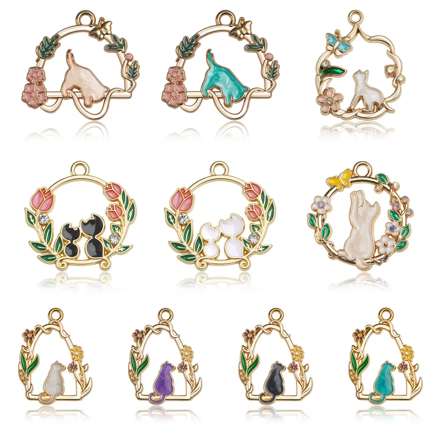 亚马逊热销花环吊坠动物可爱猫咪玫瑰花diy手工饰品配件辅料批发