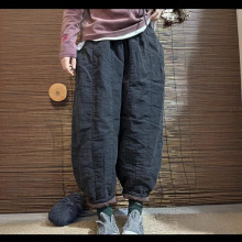 亚麻纯色直筒裤2025冬新款宽松文艺拼接女式休闲九分棉裤哈伦裤百