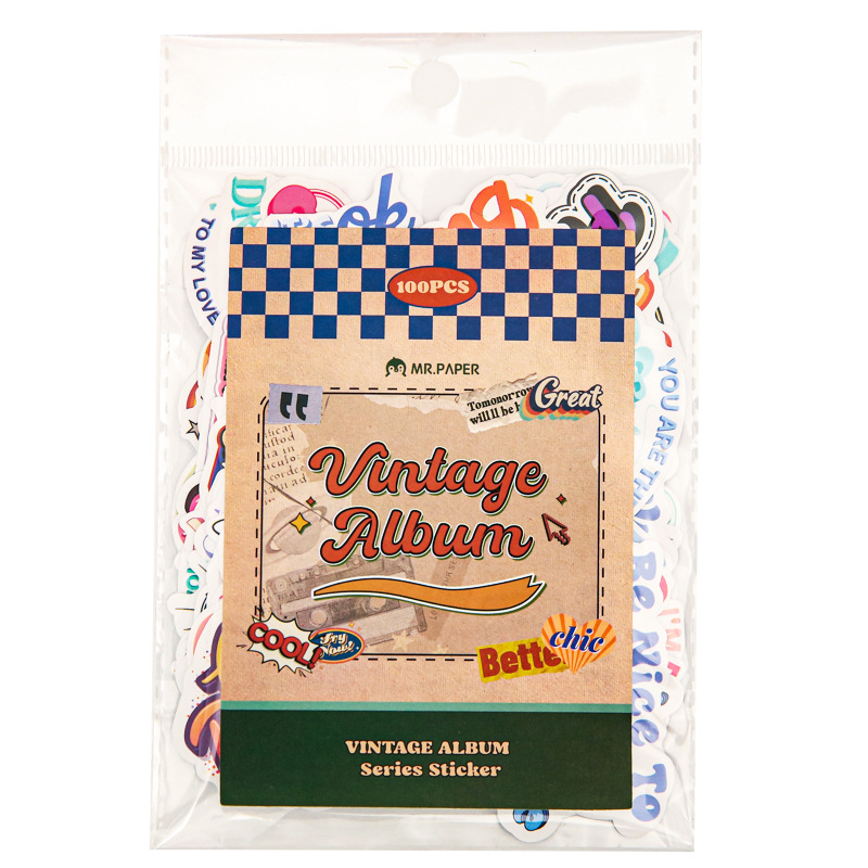 Paquete de pegatinas transfronterizas Mr. Paper 100 pegatinas especiales retro letras inglesas pegatinas de sello pegatinas decorativas