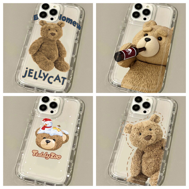 Suitable for Apple 17Promax Mobile Phone Case, Iphone16 Transparent Teddy Bear 15Promax Shock-Absorbing Mobile Phone Case