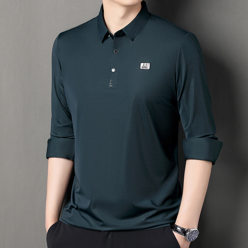 品牌男士桑蚕丝T恤长袖2024秋季薄款商务休闲中年爸爸免烫POLO衫