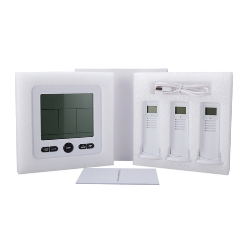 Cross-border best-selling one-to-three high-precision multi-functional electronic digital display indoor and outdoor temperature and humidity meter with color alarm