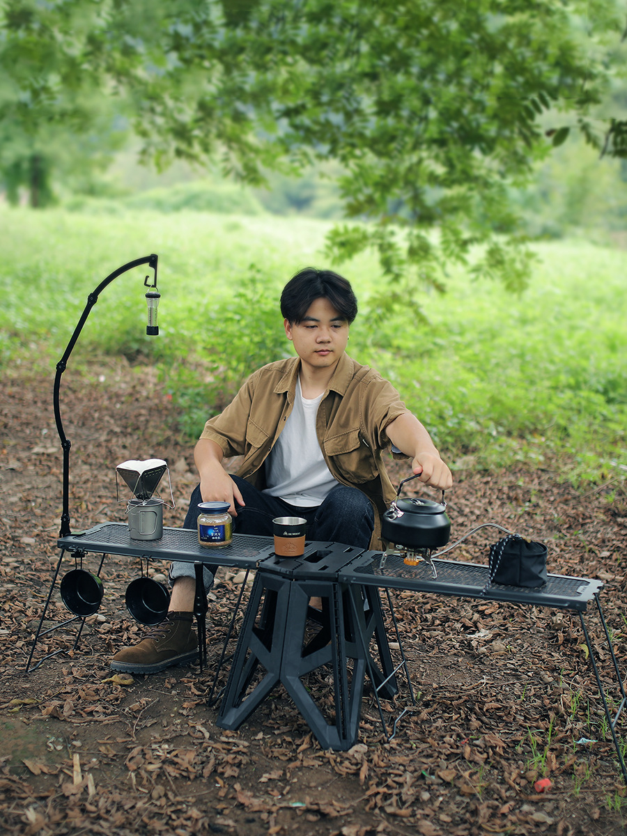 ISE MOUNTアウトドア多機能折りたたみテーブルメッシュテーブル腰掛けサイドテーブルキャンプポータブル鉄製置物棚