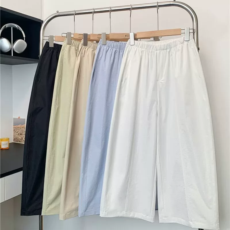 Летние модные универсальные повседневные брюки 2025 года, свободные, стройнящие, с высокой талией, прямые, широкие, женские брюки