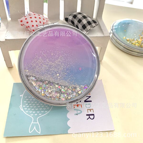 Folding handheld cute round double-sided mirror