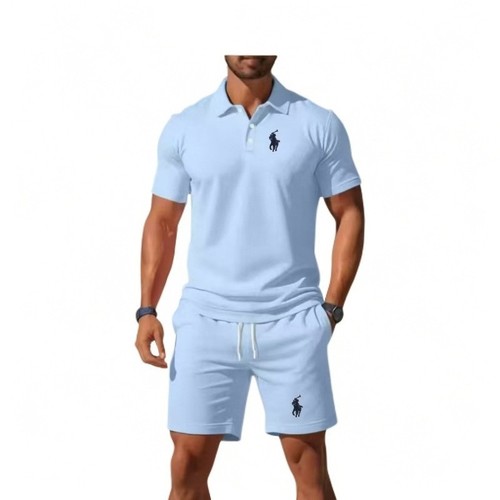 2025 Men's Summer Casual Sports Fitted Collar POLO Shirt Mesh Short-Sleeve Shorts Set