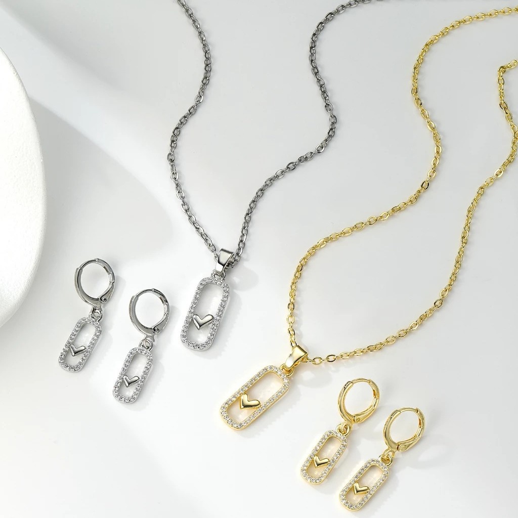 E-commerce de alta calidad lujoso ligero todo el cobre de zirconio micro zinc colgante de piedra collar de pendientes rectangulares para mujeres conjunto de pendientes image 1